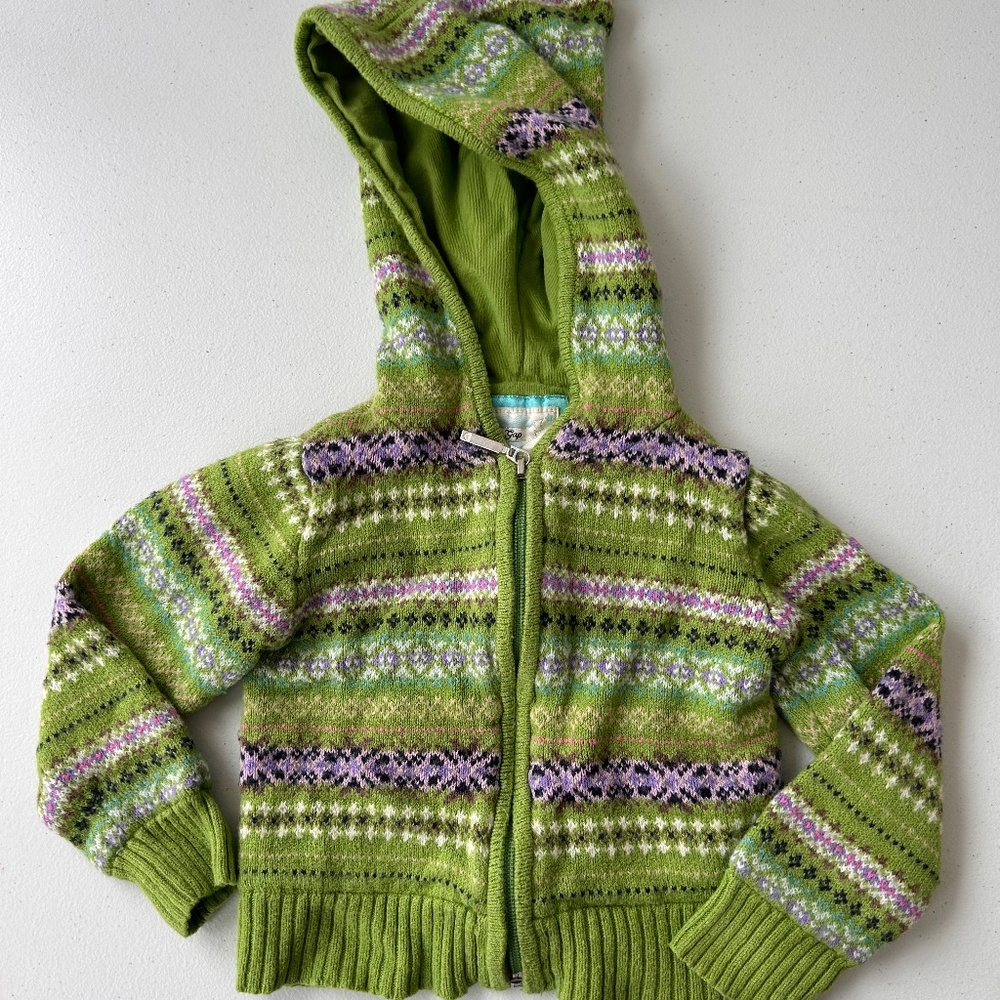 Gap 4 green & purple knit zip up hooded sweater